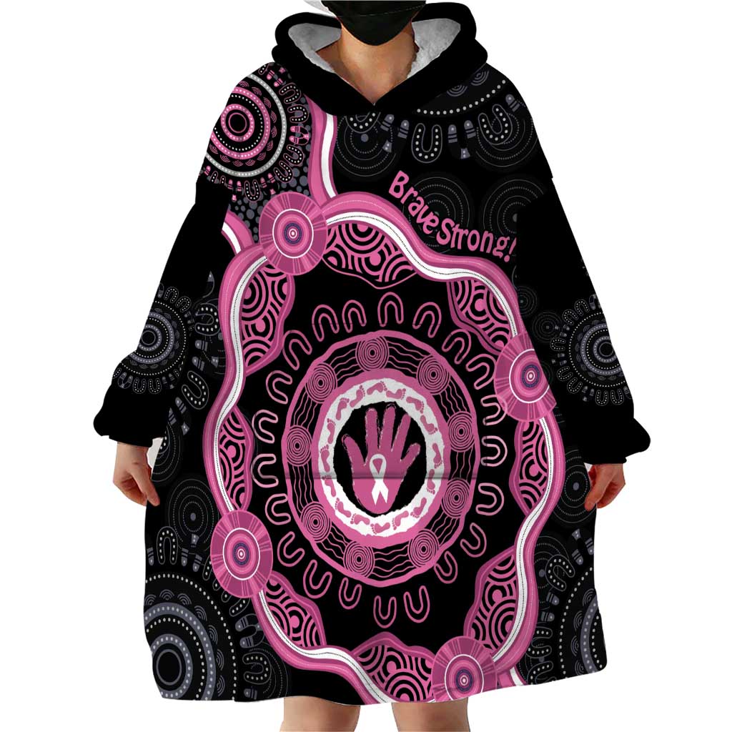 Personalised Australia Breast Cancer Wearable Blanket Hoodie Brave Strong Aboriginal Art