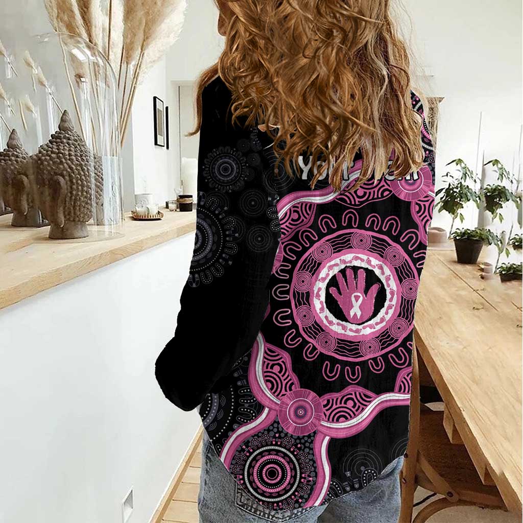 Personalised Australia Breast Cancer Women Casual Shirt Brave Strong Aboriginal Art