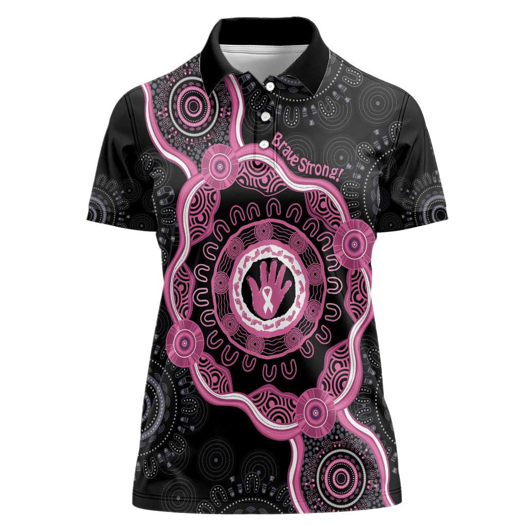 Personalised Australia Breast Cancer Women Polo Shirt Brave Strong Aboriginal Art