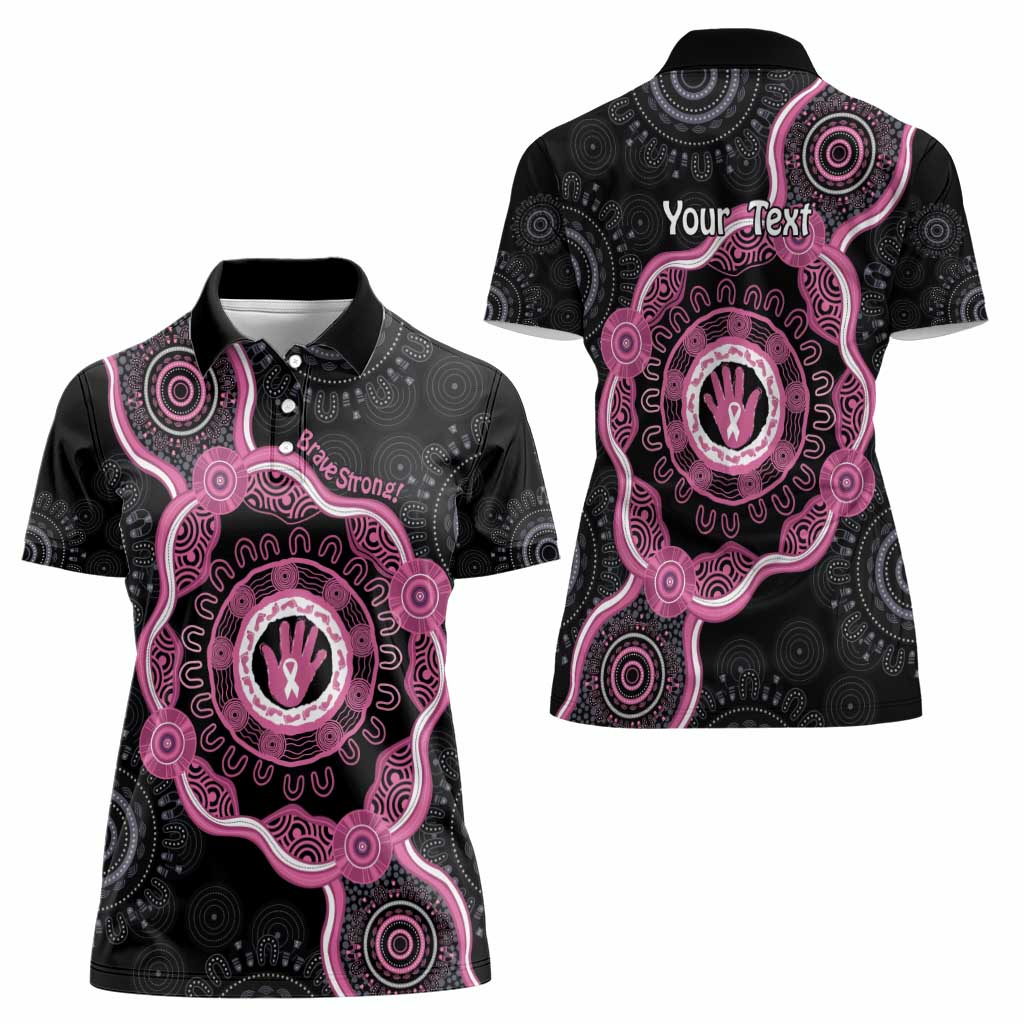 Personalised Australia Breast Cancer Women Polo Shirt Brave Strong Aboriginal Art