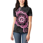 Personalised Australia Breast Cancer Women Polo Shirt Brave Strong Aboriginal Art