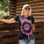 Personalised Australia Breast Cancer Women Polo Shirt Brave Strong Aboriginal Art