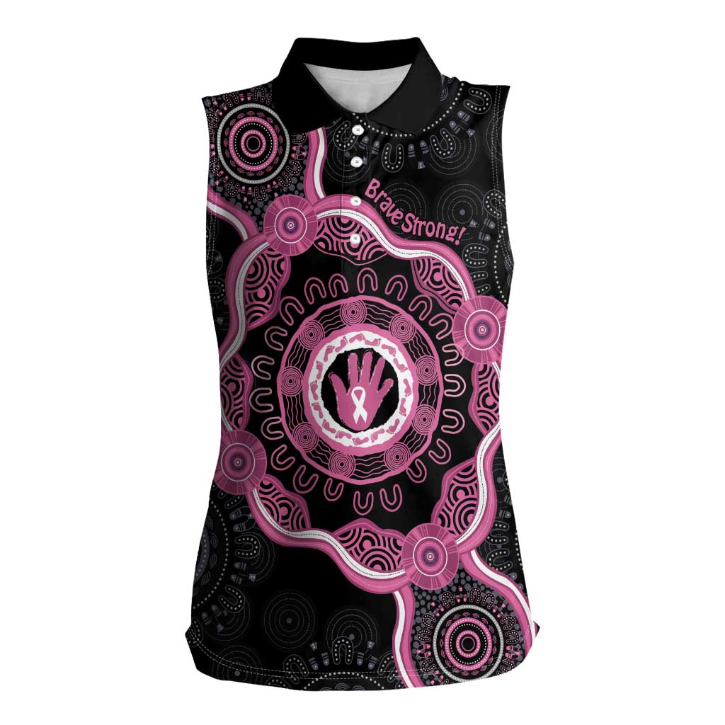 Personalised Australia Breast Cancer Women Sleeveless Polo Shirt Brave Strong Aboriginal Art