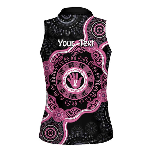 Personalised Australia Breast Cancer Women Sleeveless Polo Shirt Brave Strong Aboriginal Art