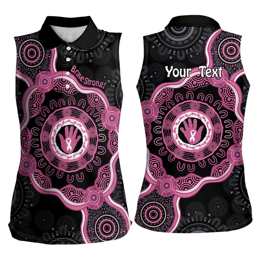 Personalised Australia Breast Cancer Women Sleeveless Polo Shirt Brave Strong Aboriginal Art