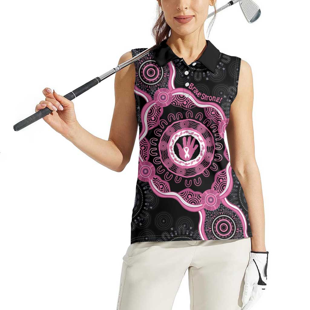 Personalised Australia Breast Cancer Women Sleeveless Polo Shirt Brave Strong Aboriginal Art