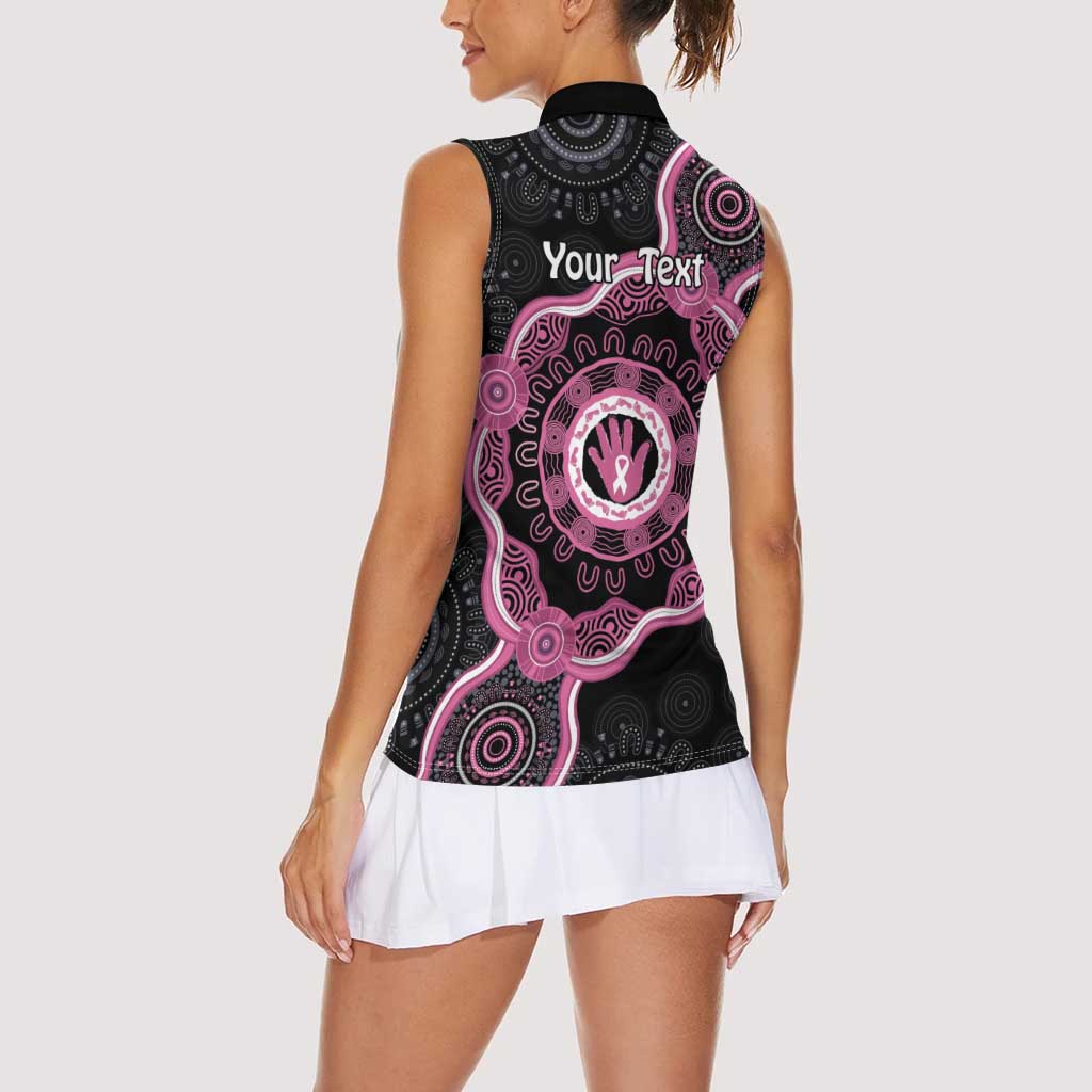 Personalised Australia Breast Cancer Women Sleeveless Polo Shirt Brave Strong Aboriginal Art