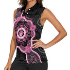 Personalised Australia Breast Cancer Women Sleeveless Polo Shirt Brave Strong Aboriginal Art