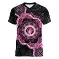 Personalised Australia Breast Cancer Women V-Neck T-Shirt Brave Strong Aboriginal Art