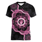Personalised Australia Breast Cancer Women V-Neck T-Shirt Brave Strong Aboriginal Art