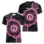 Personalised Australia Breast Cancer Women V-Neck T-Shirt Brave Strong Aboriginal Art