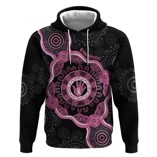 Personalised Australia Breast Cancer Zip Hoodie Brave Strong Aboriginal Art