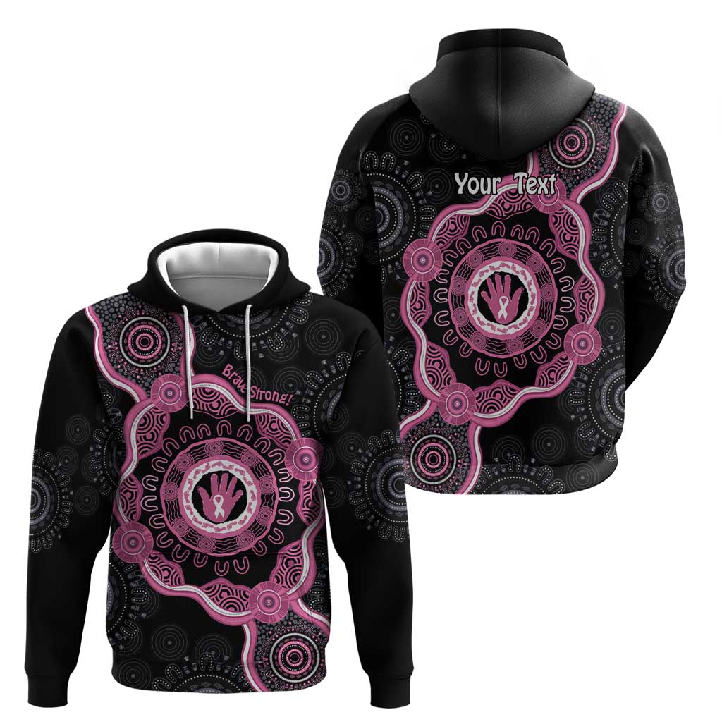 Personalised Australia Breast Cancer Zip Hoodie Brave Strong Aboriginal Art