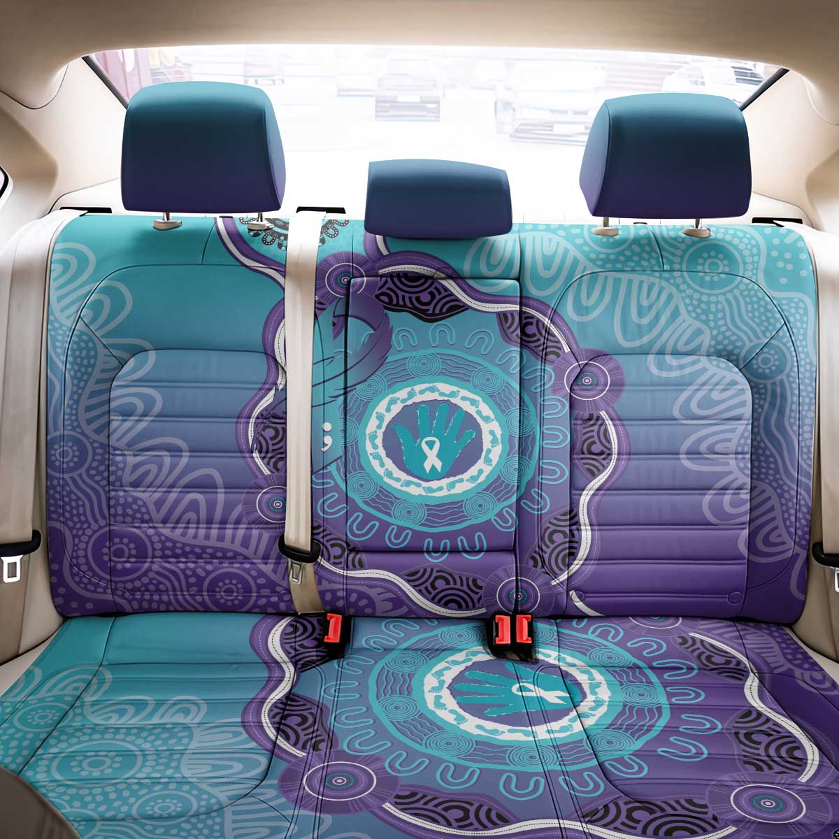 Australia Indigenous Back Car Seat Cover Suicide Prevention Month Ribbon Aboriginal Art