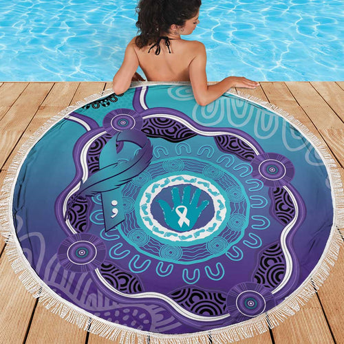 Australia Indigenous Beach Blanket Suicide Prevention Month Ribbon Aboriginal Art