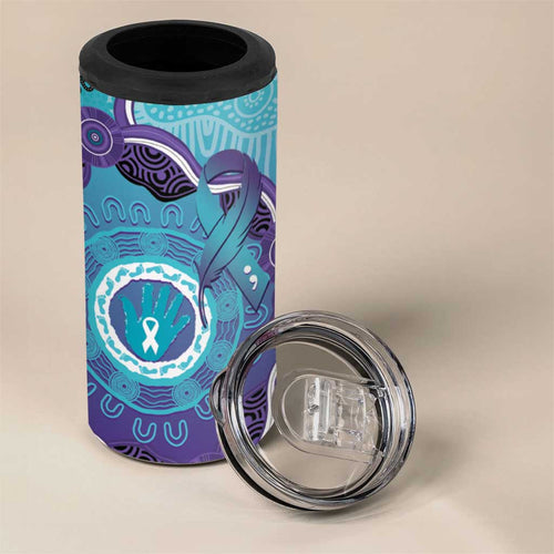 Australia Indigenous 4 in 1 Can Cooler Tumbler Suicide Prevention Month Ribbon Aboriginal Art