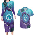 Australia Indigenous Couples Matching Long Sleeve Bodycon Dress and Hawaiian Shirt Suicide Prevention Month Ribbon Aboriginal Art