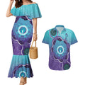 Australia Indigenous Couples Matching Mermaid Dress and Hawaiian Shirt Suicide Prevention Month Ribbon Aboriginal Art