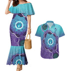 Australia Indigenous Couples Matching Mermaid Dress and Hawaiian Shirt Suicide Prevention Month Ribbon Aboriginal Art