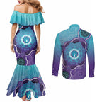 Australia Indigenous Couples Matching Mermaid Dress and Long Sleeve Button Shirt Suicide Prevention Month Ribbon Aboriginal Art