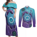 Australia Indigenous Couples Matching Off Shoulder Maxi Dress and Long Sleeve Button Shirt Suicide Prevention Month Ribbon Aboriginal Art