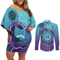 Australia Indigenous Couples Matching Off Shoulder Short Dress and Long Sleeve Button Shirt Suicide Prevention Month Ribbon Aboriginal Art