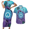 Australia Indigenous Couples Matching Short Sleeve Bodycon Dress and Hawaiian Shirt Suicide Prevention Month Ribbon Aboriginal Art