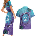 Australia Indigenous Couples Matching Short Sleeve Bodycon Dress and Hawaiian Shirt Suicide Prevention Month Ribbon Aboriginal Art