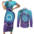 Australia Indigenous Couples Matching Short Sleeve Bodycon Dress and Long Sleeve Button Shirt Suicide Prevention Month Ribbon Aboriginal Art