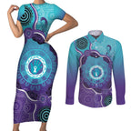 Australia Indigenous Couples Matching Short Sleeve Bodycon Dress and Long Sleeve Button Shirt Suicide Prevention Month Ribbon Aboriginal Art