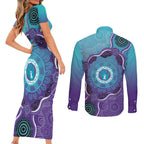 Australia Indigenous Couples Matching Short Sleeve Bodycon Dress and Long Sleeve Button Shirt Suicide Prevention Month Ribbon Aboriginal Art