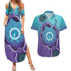 Australia Indigenous Couples Matching Summer Maxi Dress and Hawaiian Shirt Suicide Prevention Month Ribbon Aboriginal Art