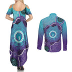 Australia Indigenous Couples Matching Summer Maxi Dress and Long Sleeve Button Shirt Suicide Prevention Month Ribbon Aboriginal Art