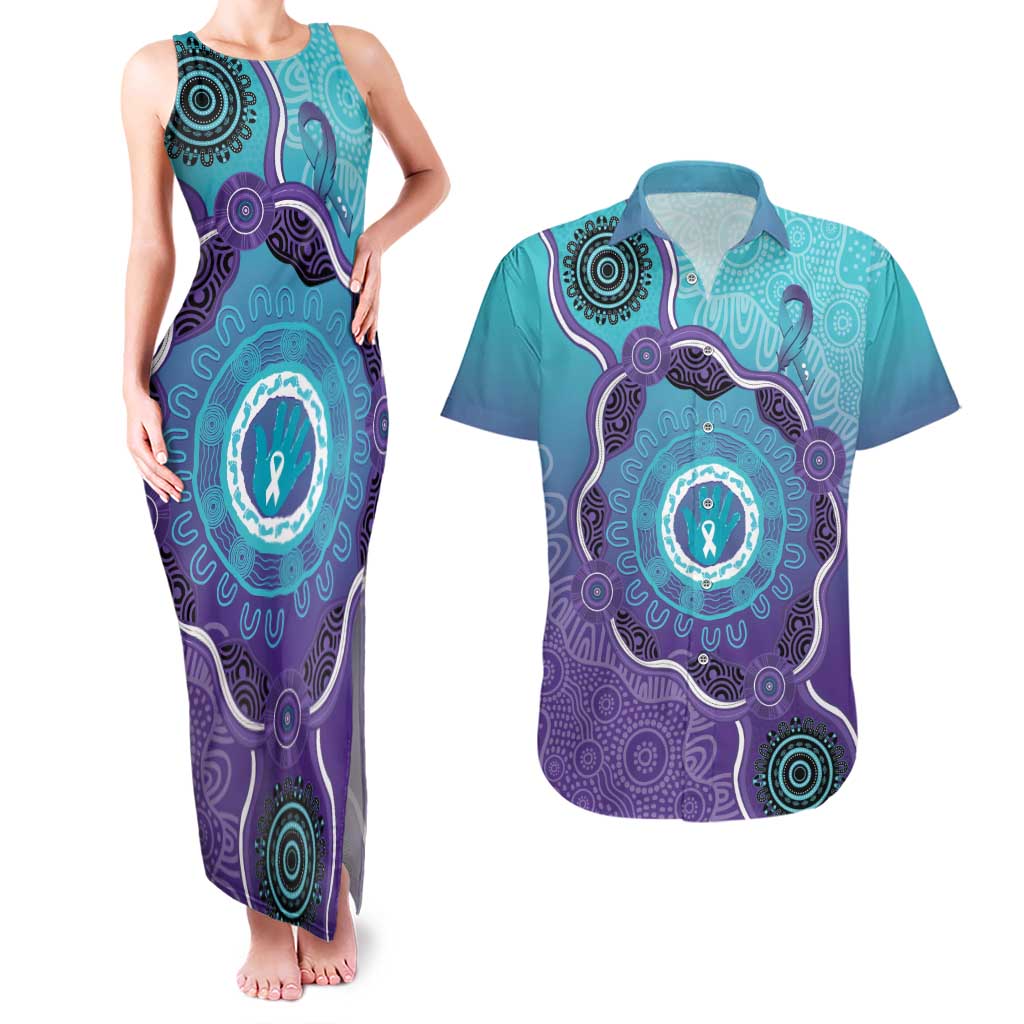 Australia Indigenous Couples Matching Tank Maxi Dress and Hawaiian Shirt Suicide Prevention Month Ribbon Aboriginal Art