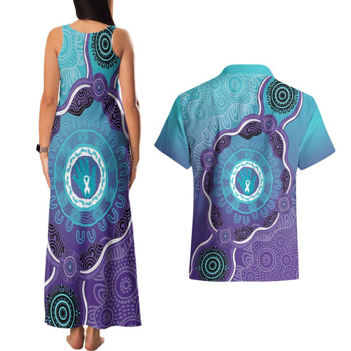 Australia Indigenous Couples Matching Tank Maxi Dress and Hawaiian Shirt Suicide Prevention Month Ribbon Aboriginal Art