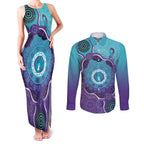 Australia Indigenous Couples Matching Tank Maxi Dress and Long Sleeve Button Shirt Suicide Prevention Month Ribbon Aboriginal Art