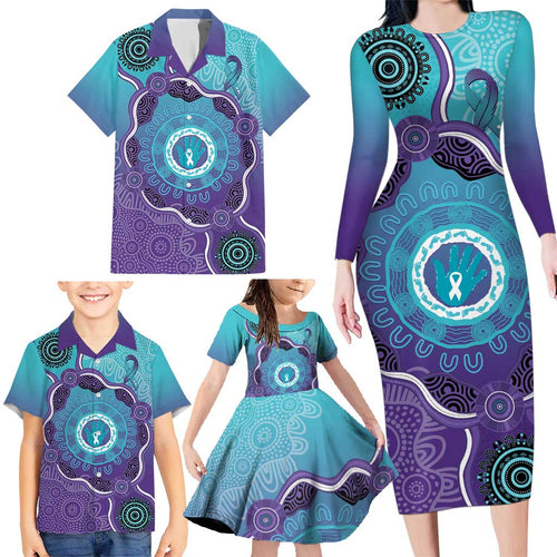 Australia Indigenous Family Matching Long Sleeve Bodycon Dress and Hawaiian Shirt Suicide Prevention Month Ribbon Aboriginal Art
