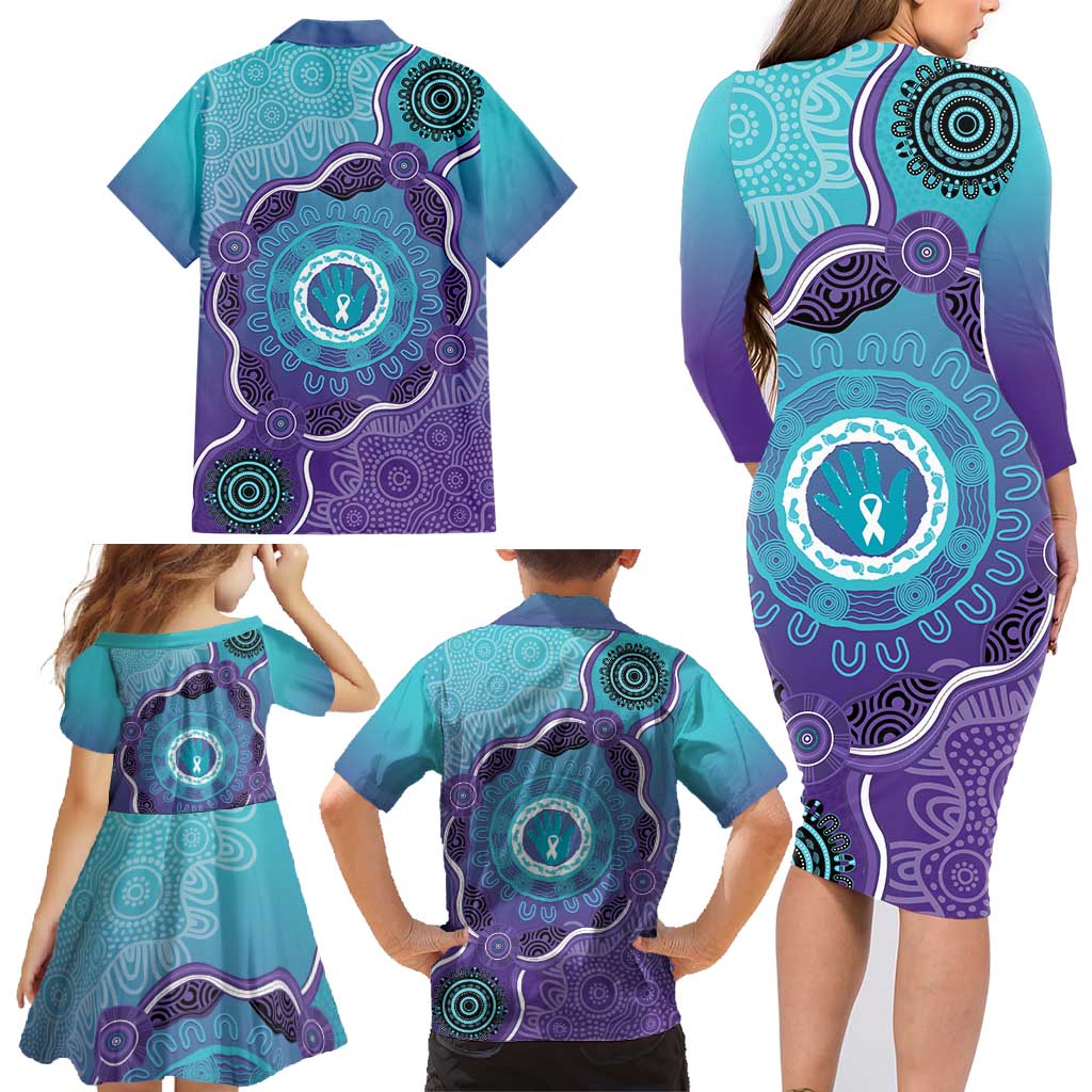 Australia Indigenous Family Matching Long Sleeve Bodycon Dress and Hawaiian Shirt Suicide Prevention Month Ribbon Aboriginal Art