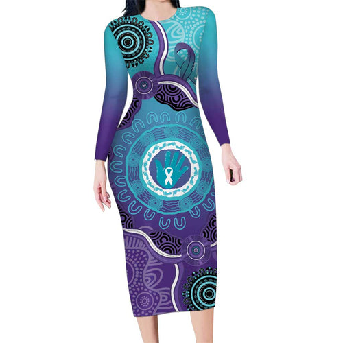 Australia Indigenous Family Matching Long Sleeve Bodycon Dress and Hawaiian Shirt Suicide Prevention Month Ribbon Aboriginal Art