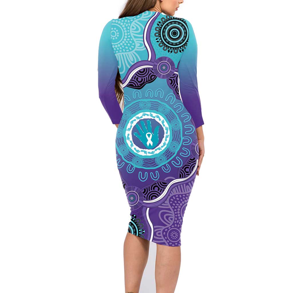 Australia Indigenous Family Matching Long Sleeve Bodycon Dress and Hawaiian Shirt Suicide Prevention Month Ribbon Aboriginal Art