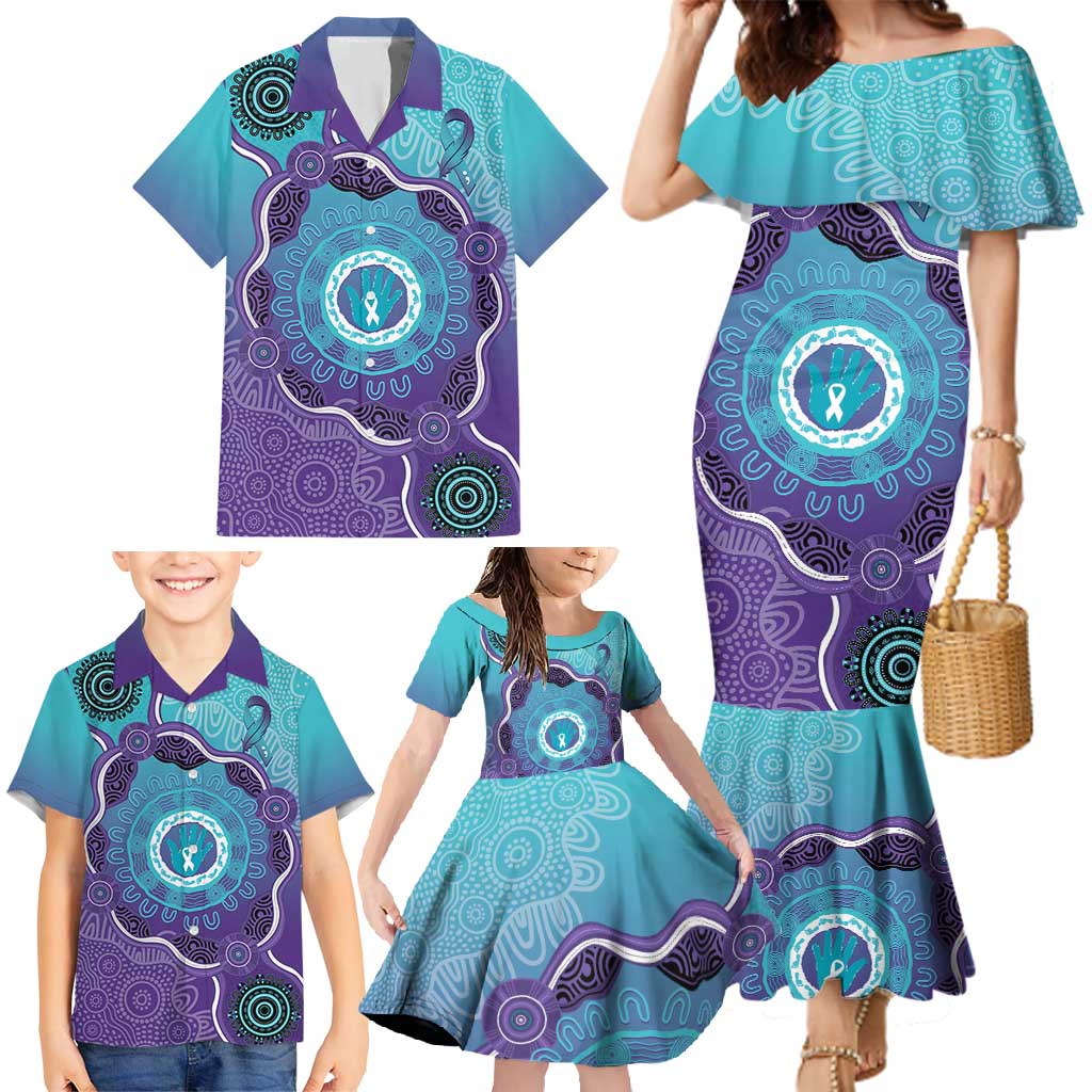 Australia Indigenous Family Matching Mermaid Dress and Hawaiian Shirt Suicide Prevention Month Ribbon Aboriginal Art