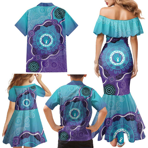 Australia Indigenous Family Matching Mermaid Dress and Hawaiian Shirt Suicide Prevention Month Ribbon Aboriginal Art