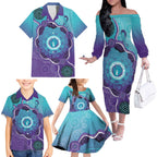Australia Indigenous Family Matching Off The Shoulder Long Sleeve Dress and Hawaiian Shirt Suicide Prevention Month Ribbon Aboriginal Art