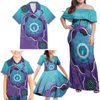 Australia Indigenous Family Matching Off Shoulder Maxi Dress and Hawaiian Shirt Suicide Prevention Month Ribbon Aboriginal Art
