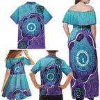 Australia Indigenous Family Matching Off Shoulder Maxi Dress and Hawaiian Shirt Suicide Prevention Month Ribbon Aboriginal Art
