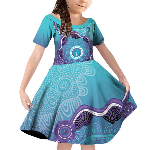 Australia Indigenous Family Matching Off Shoulder Short Dress and Hawaiian Shirt Suicide Prevention Month Ribbon Aboriginal Art