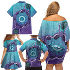 Australia Indigenous Family Matching Off Shoulder Short Dress and Hawaiian Shirt Suicide Prevention Month Ribbon Aboriginal Art