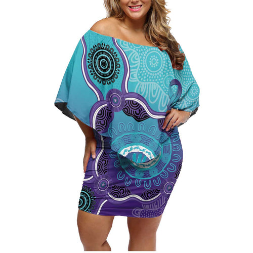 Australia Indigenous Family Matching Off Shoulder Short Dress and Hawaiian Shirt Suicide Prevention Month Ribbon Aboriginal Art
