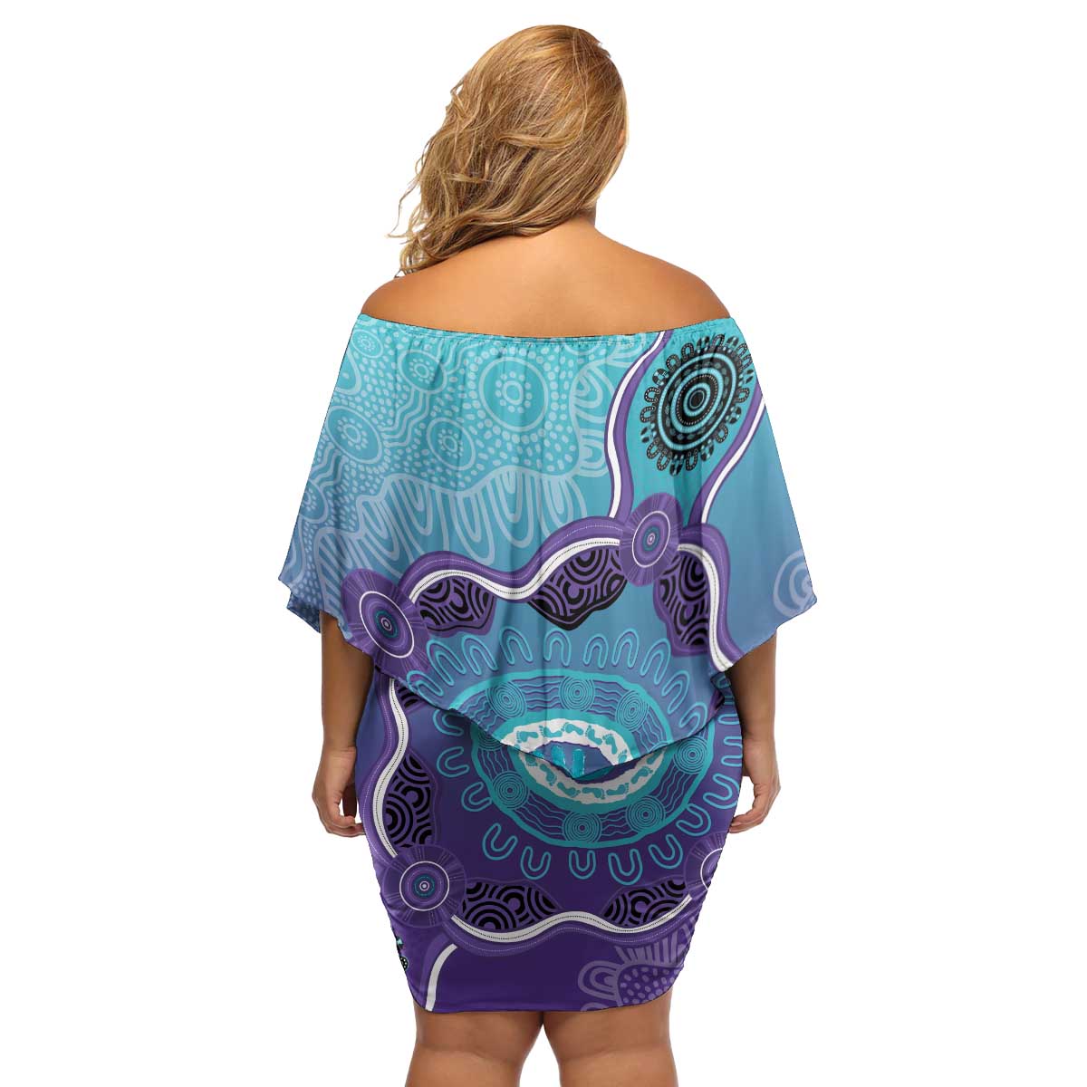Australia Indigenous Family Matching Off Shoulder Short Dress and Hawaiian Shirt Suicide Prevention Month Ribbon Aboriginal Art