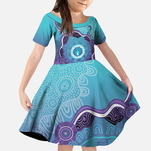 Australia Indigenous Family Matching Puletasi and Hawaiian Shirt Suicide Prevention Month Ribbon Aboriginal Art